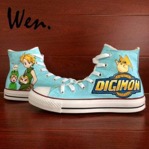 Wen Customed Boys Girls High Top Anime Digimon Adventure Hand Painted Canvas Shoes Design Birthday Gifts Breathable Sneakers
