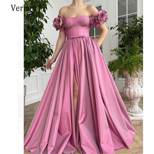Verngo 2021 New Design Dusty Pink Taffeta Evening Dresses Sweetheart 3D Short Sleeves Side Slit Floor Length Prom Occaison Gown