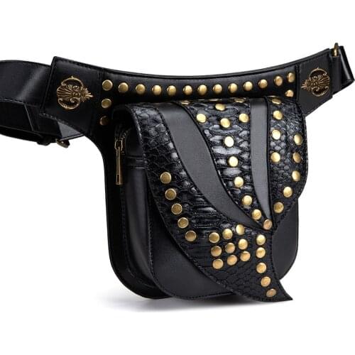 Fanny Packs for Women Punk Rivet PU Leather Waist Bag Men Rock Bum Bag Vintage Chest Bag Unisex Running Belt Bag