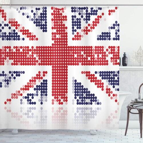 British Shower Curtain Grunge United Kingdom Flag with Dot Circle Effects National English Display Fabric Bathroom Decor Set