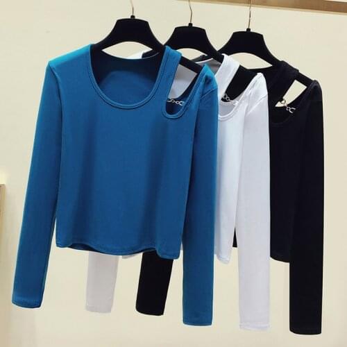 Autumn Short T Shirt Women Cotton 2021 Winter Tshirt Female Long Sleeve T-Shirt Cotton Korean Clothes Tee Shirt Femme Black Tops