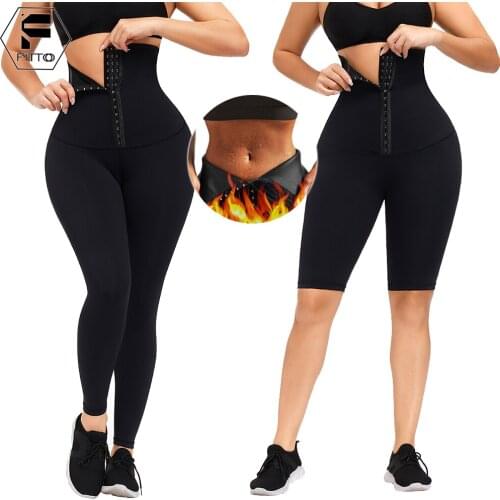 FITTOO Waist Trainer Leggings Shorts 2 in 1 Shapers for Women High Rise Tummy Control Push Up Sauna Sweat Fire Fat Burning Pants