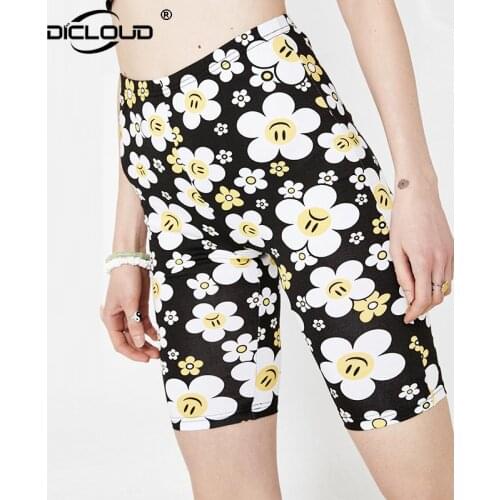 Ins Fashion Summer Biker Shorts Women 2019 Chic Smile Face Print High Waist Cycling Shorts Sexy Fitness Skinny Punk Dance Shorts