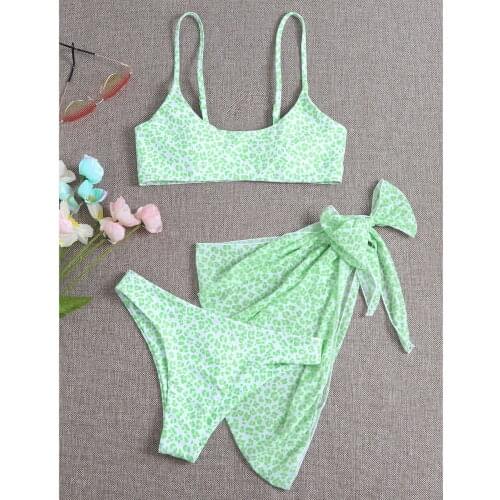 2021 main push ladies swimsuit three-piece swimsuit green leopard dot sexy bikini set 2 piece sets womens