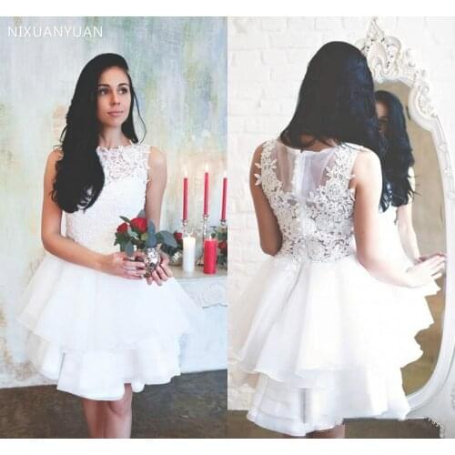 Short Wedding Dresses Lace Cheap Tiered Appliques Knee-length Sexy Wedding Dress Bridal Gown Wedding Gowns Vestidos De Novia