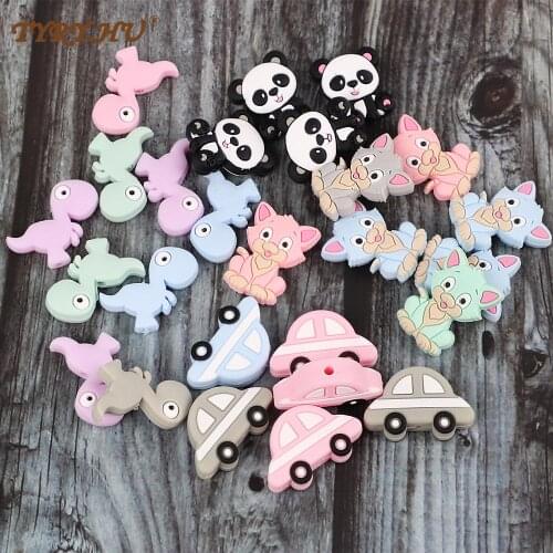 10Pcs/lot car Silicone Beads Food Grade Silicone Cartoon Shape DIY Pacifier Chain Baby Molar Teether Beads