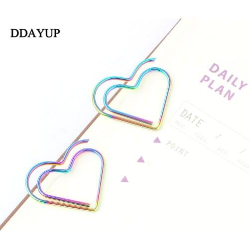 12Pcs/set Rainbow Heart Shaped Paper Clips Bookmark Planner Tools Scrapbooking Tools Memo Clip Metal Binder Paperclip