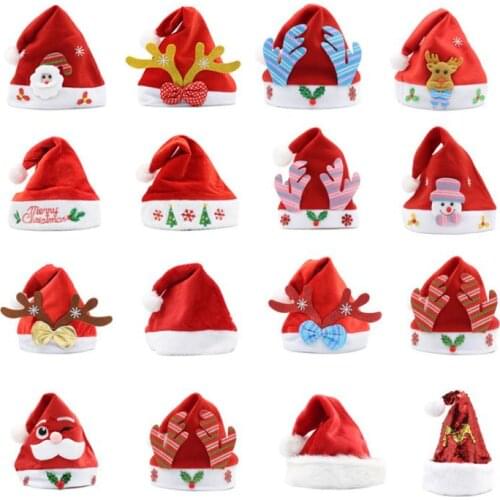 2020 Christmas Hat Soft Plush Santa Red Accessories Decorations Party Gift New Year Cartoons Non-woven Fabric Adult Kid SN3520