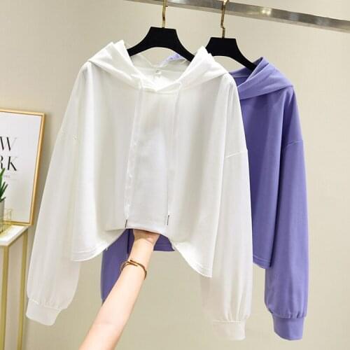 2021 Autumn Women Clothes Korean Hoodies Harajuku Casual Long Sleeve Solid Loose Students Sweatshirt Sudadera Mujer Short Tops