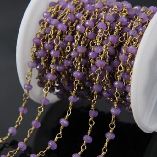 5Meter Purple Malaysia Jade Rondelle Rosary Chain,Jasper Faceted bead with Wire Wrapped Chains Necklace Jewelry Supplies