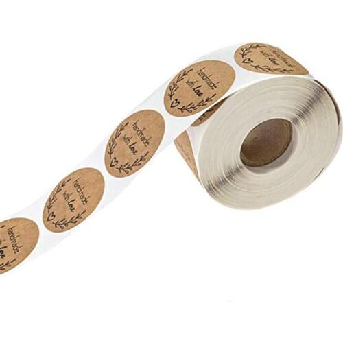 500PCS / roll Christmas decorations for home Stickers tags Round Natural Kraft Olive Branch Handmade with Love Stickers