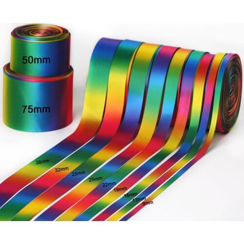 9mm-75mm 50Yards/roll Colour Satin Ribbon Double-sided Rainbow Ribbons Gift Wrapping Christmas/New Year/Party Decor Supplies