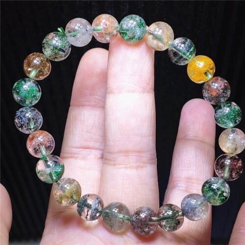 Genuine Natural Colorful Phantom Clear Round Beads Bracelet 8.8mm Crystal Garden Snow Phantom Women Men AAAAA