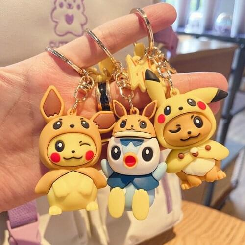 Pokemon Pikachu Keychain Cartoon Anime Character Cute Style Boy Girl School Bag Key Chain Keychain Accessories Birthday Gift
