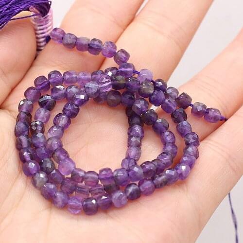 Natural Stone Faceted Beads Square Shape Loose Amethyst Spacer Bead for Jewelry Making Necklace Bracelet Accessories 4mm