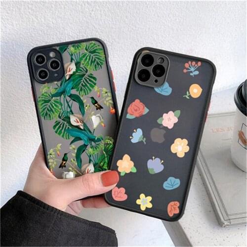 For iPhone 11 Painted Print Flowers Palm Tree Case For iPhone 12 11 Pro Max 7 8 Plus X XR XS Max 12 Mini Matte Shockproof Shell