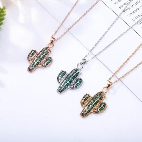 CZ Zircon Jewellery Cactus Pendant Necklace for Women Accessories Gold Slivery Short Chain 2021 Hot Sale Luxury Necklaces Gift