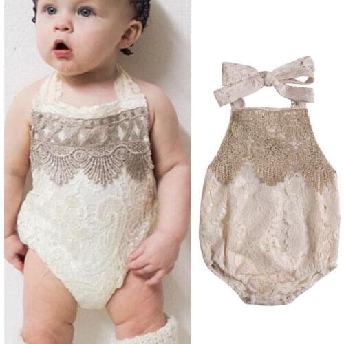 Infant Baby Girls Sleeveless Lace Romper Belt Lace Floral Tassel Backless Jumpsuits
