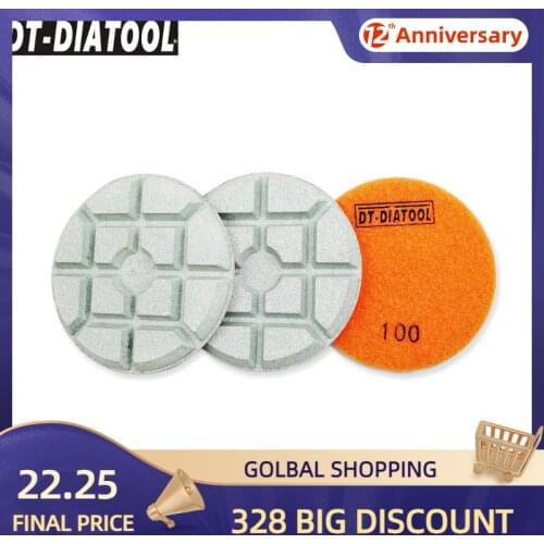 DT-DIATOOL 3pcs Dia 100mm/4" Grit#100 Thickened Diamond Concrete Polishing Pad Resin Bond Sanding Disc Repairing Concrete Floor