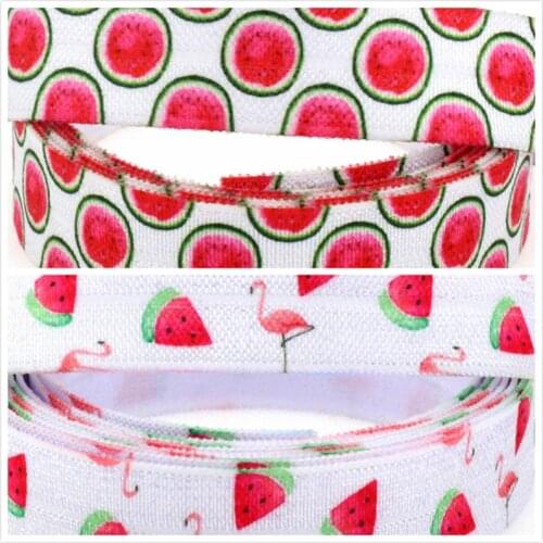 5/8" 16mm Watermelon&Pineapple Printed Elastic Ribbon Flamingo Party Decoration Materias DIY Hair Bows 50yards/roll