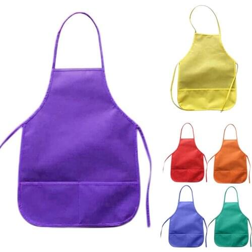 Childrens Fabric Sleeveless Aprons With Pockets Kitchen Classroom Arts Crafts Painting Clothes Anti-Fouling For School Events