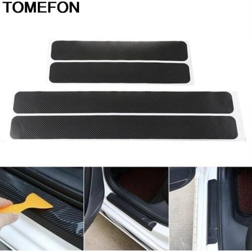 HOT SALE TOMEFON 4x 3D Carbon Fiber Look Car Door Plate Sills Thresholds Protector Scuff Plate Cover Sticker Panel Accessories