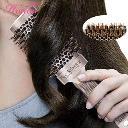 Huiyun 4 Size Salon Styling Round Hair Combs Hairdressing Curling Hair Brush Ceramic Iron Barrel For Tangle Professional Tools