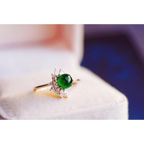 JHY317 Emerald Ring Pure 18K Gold Jewelry Nature Green Emerald 5.84mm Gemstone Diamond Female Rings for women Fine Ring