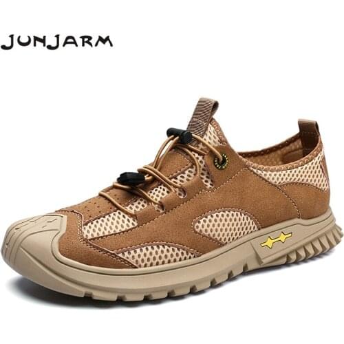 JUNJARM Summer Breathable Outdoor Men Sneakers Waterproof Hiking Casual Shoes Lightweight Men Driving Shoes Big Size 38-46