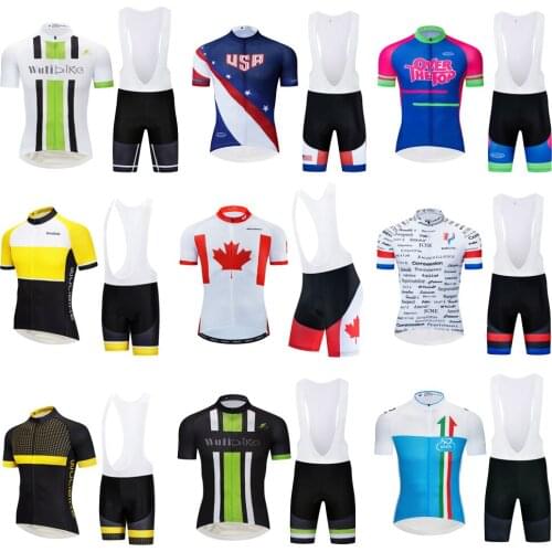 Wulibike Pro TEAM Cycling Jersey Bib Shorts Kit Set Mens Quick Drying Mtb Short Sleeve Padded Suit