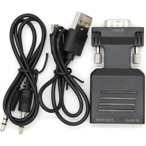 Hot 1080P VGA Male to HDMI-compatible Female Video Adapter With 3.5mm Stereo Cable Audio Mini USB for PC Laptop Computer