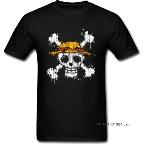 Luffy T-shirt Men Japan Anime Tshirt One Piece Skull Tops Tees Print T Shirts Summer/Autumn Vintage Logo Design Clothes Black