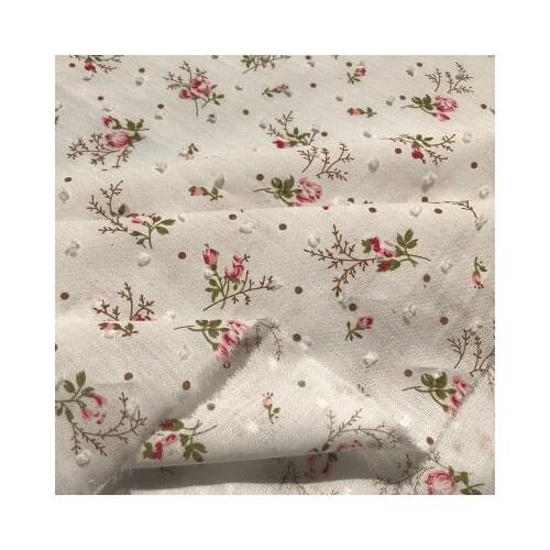 Soft Floral Cotton Fabric, Jacquard Flower Printed Fabric, White Cotton Fabric for Dress, Pink,Blue,Apricot,Yellow by the meter