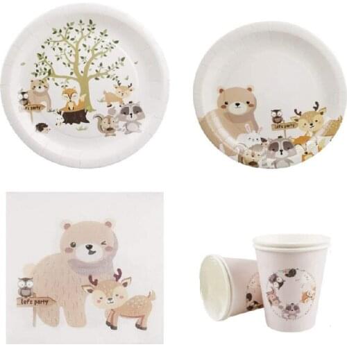 Forest Animal Theme Disposable Tableware Paper Cups Plates Napkins Wedding Birthday Party Decorations Kids Baby Showers