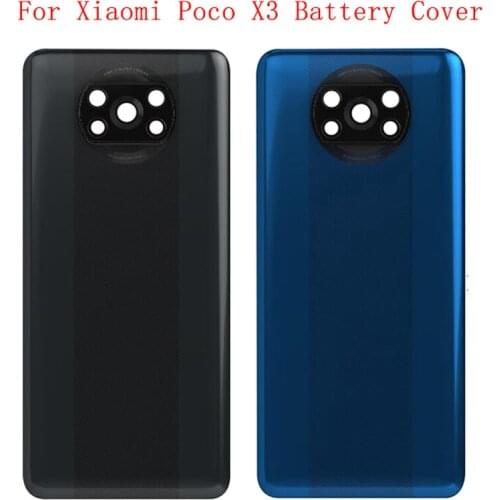 Original Battery Cover Rear Door Housing Back Case For Xiaomi Poco X3 NFC Battery Cover Camera Frame Lens with Logo
