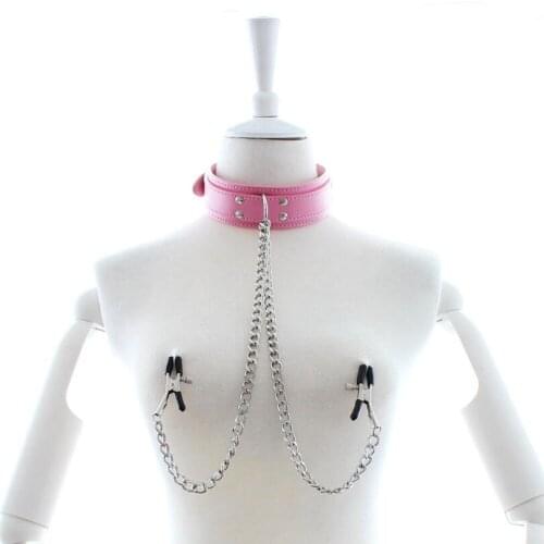 Faux Leather Choker Collar With Nipple Breast Clamp Clip Chain SM Sex Toys For Woman Couples Adult Games 3 Colors New 2021