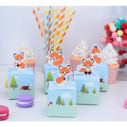 Fox Gift Box Treat Candy Wrapping 5 Pcs Happy Birthday Party Decoration Woodland Animal Baby Shower Junle Safari Cute Pup Up