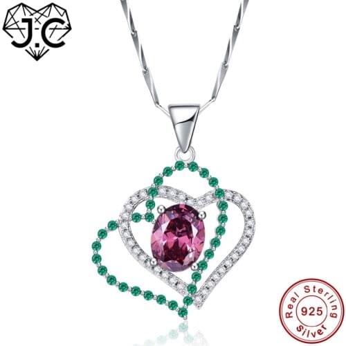J.C Excellent Heart Shaped Spessartine Garnet Rainbow CZ Solid 925 Sterling Silver Pendant Fine Jewelry Women Party Gift