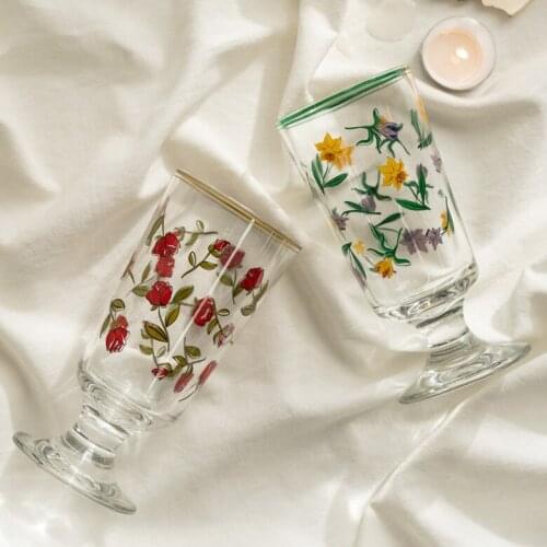 Spring Is Coming! French Romantic Rose Flower Retro Glass Goblet Tulip Glass Red Wine Glass