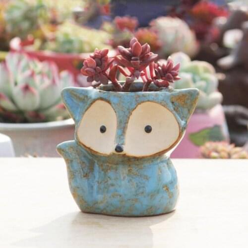 Durable Ceramic Exquisite Cartoon Fox Compact Flower Pot Flowerpot for Home