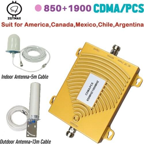 ZQTMAX 2G 3G 4G Signal Repeater 850 1900 Dual Band Cellular Signal Booster 65dB Gain smartphone mobile amplifier with antenna