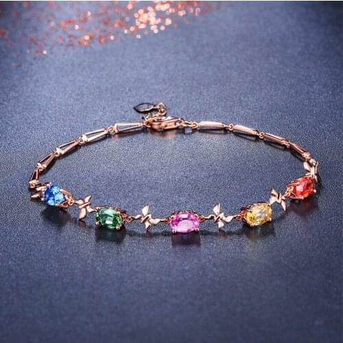 Luxury Elegant Rainbow Zirconia Cute Butterfly Bracelet Single Row Adjustable Rose Gold Color Bracelets For Women Birthday Gift