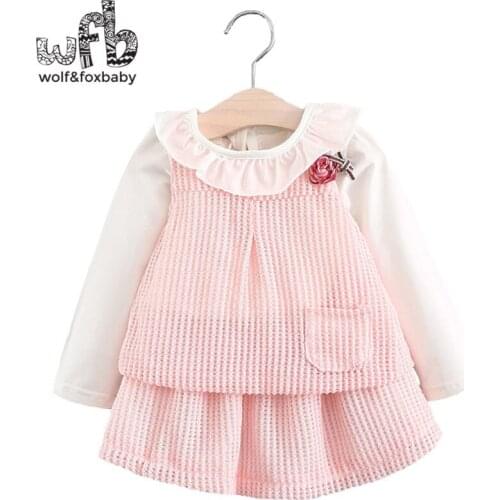 Retail 0-3 years childrens long-sleeve solid color T-shirt + hollow flower belt pants + half skirt girl suit spring fall autumn