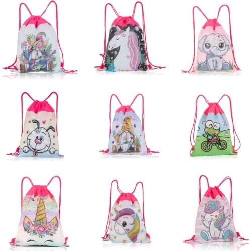 DIY Diamond Painting Backpack Diamond Mosaic Embroidery Women Drawstring backpack Cute Cartoon Pattern Diamond Painting Bag Gift