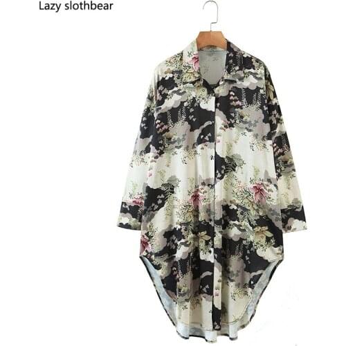 The latest design ladies fashion floral print blouse long sleeve lapel long shirt retro ethnic style shirt