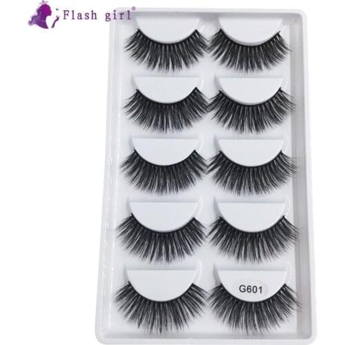 The most popular G601 series 8 style Natural 5 pairs handmade 3D mink hair eyelashes false eyelashes flash girl