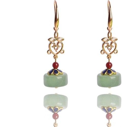BOEYCJR Ethnic Gold Color Stone Bead Drop Earrings Handmade Jewelry Hook Earrings Dangle Earrings for Women Gift