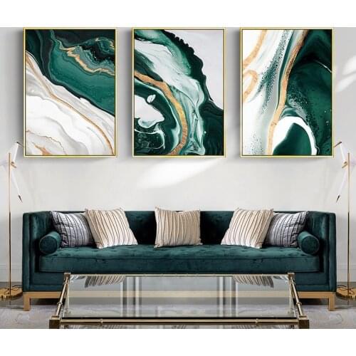 Modern Abstract Gold foil lines Green Canvas Art Paintings For Gallery Living Room Bedroom Posters Prints Wall Poster Home Decor
