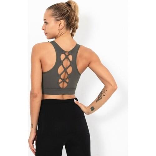 Backless Sport Bra Top Hollow Out Push Up Cross Back Yoga Crop Top For Fitness High Impact Sports Bra Workout Wear
