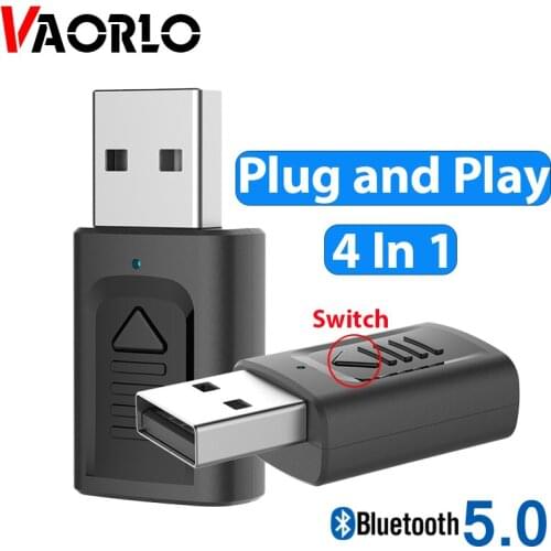 VAORLO 4 In 1 USB Transmitter Plug and Play Bluetooth 5.0 Receiver Wireless Adapter For TV Headphones Computer With 3.5 AUX Jack